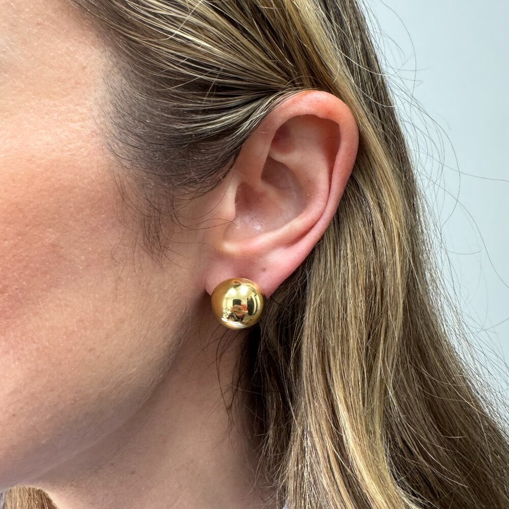 Dome Style High Polish Half Ball Stud Earrings - Sterling Silver Yellow Gold